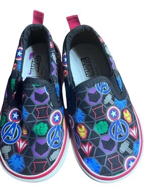 Marvel Kids Slip-On Sneakers in Black with Red, Blue, Green & Purple Accents
